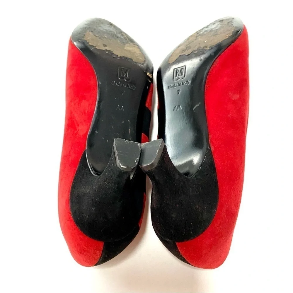 Vintage Bruno Magli Italian Black Red Suede Kitten Heel Pumps Shoes Size 7AA Y2K